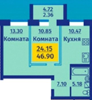 3 этаж 2-комнатн. 46.9 кв.м.